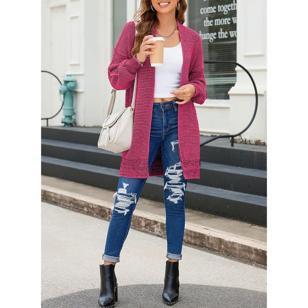 2025 Fall Women's Long Sleeve Cardigan - Plush Open Front Chunky Sweater - Picture 4 of 5